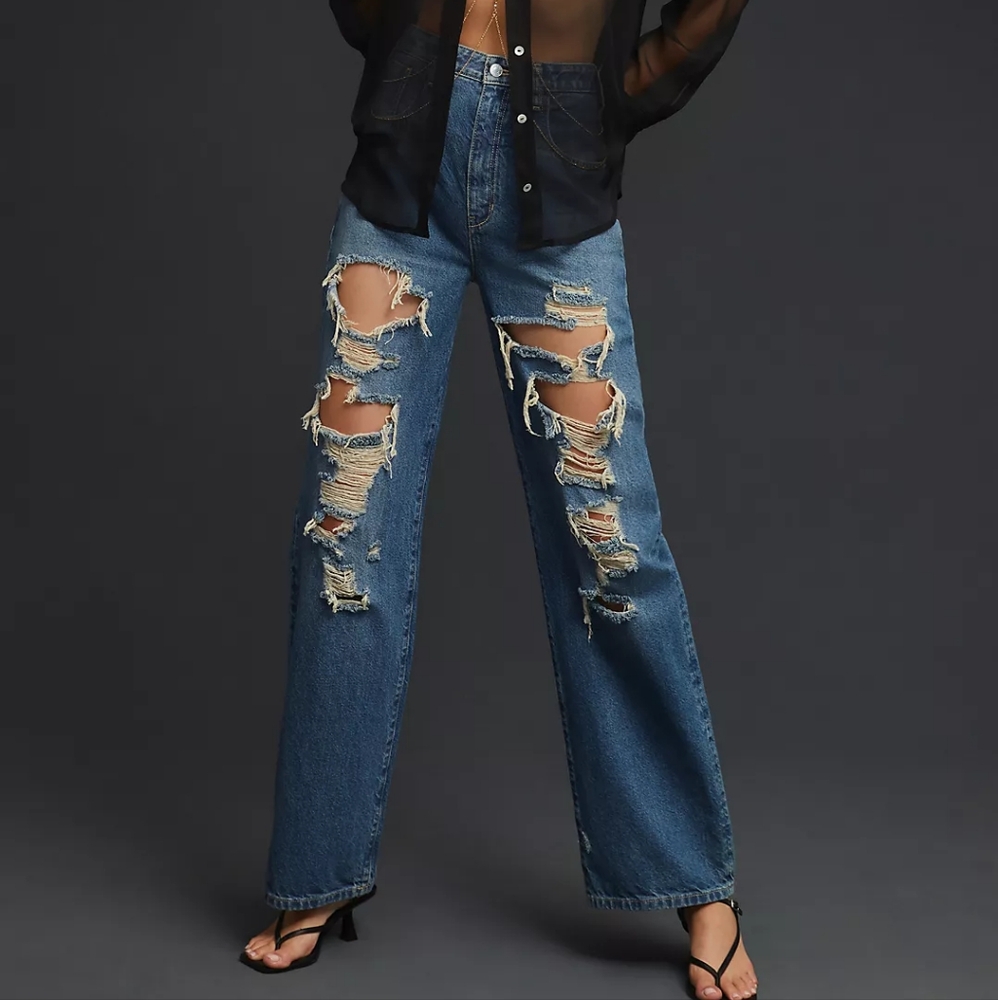 Pilcro Anthropologie Jeans Women's The Joey‎ High Rise Straight Blue Size 27 NWT